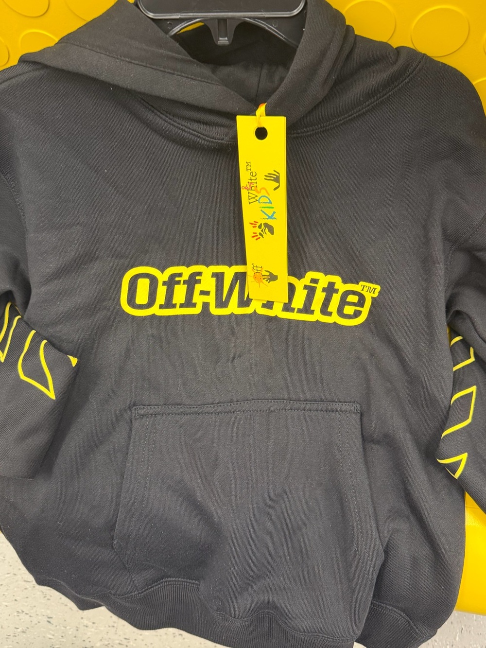 Off-White Black Crewneck Sweater with Yellow Logo